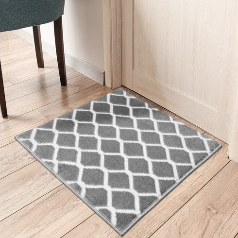 Gray & White Modern Indoor Front Door Rug Washable Indoor Doormat for Entrance with Non Slip Rubber Backing