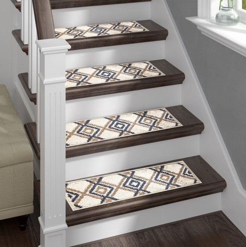 White/Brown Shag Stair Tread Rugs Machine Washable with Rubber Backing