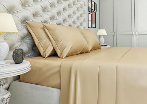 Signature 100% Cotton Sheets - 4 Piece - Sheet & Pillowcase Sets - Beige Sheets Queen Set - Hotel Luxury - Organic Cotton Sheets - Cooling Sheets - Extra Soft - Queen Bed Set -Deep Pocket Queen Sheets