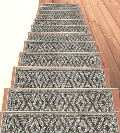 Machine Washable Dark Gray Diamond Stair Treads with Rubber Backing