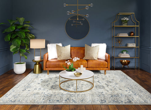 Sofia Rugs 2' x 3' Blue and Beige Area Rug Istanbul Collection; Beige Abstract Area Rug for Mid-Century, Modern and Farmhouse Decor; Stain Resistant Beige Rugs for Living Room, Kitchen or Bedroom