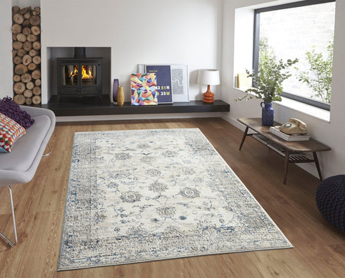 Sofia Rugs 8' x 10' Blue and Beige Area Rug Istanbul Collection; Beige Abstract Area Rug for Mid-Century, Modern and Farmhouse Decor; Stain Resistant Beige Rugs for Living Room, Kitchen or Bedroom
