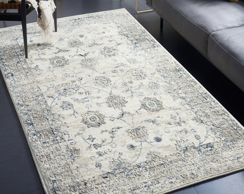 Modern Vintage Blue & Beige Area Rug