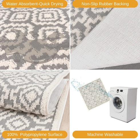 Floral Aura Entryway Indoor Front Door Premium Turkish Rugs Washable Entrance Mat for Traction Support with Non Slip TPE Backing