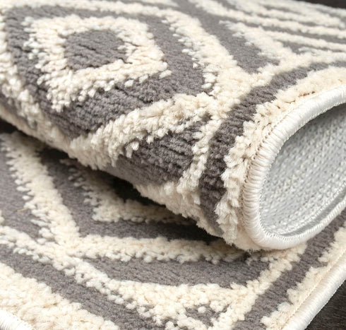 Snow Aura Gray/White - Premium Turkish Shag Carpet Indoor Stair Treads Washable withTPR Backing Machine Washable-Multi setsg
