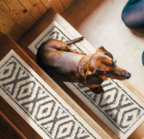 Snow Aura Gray/White - Premium Turkish Shag Carpet Indoor Stair Treads Washable withTPR Backing Machine Washable-Multi setsg