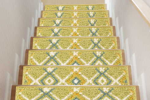 Green Aura - Deep Pile Shag Carpet Stair Treads with Double Sided Tape