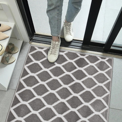 Gray & White Modern Indoor Front Door Rug Washable Indoor Doormat for Entrance with Non Slip Rubber Backing