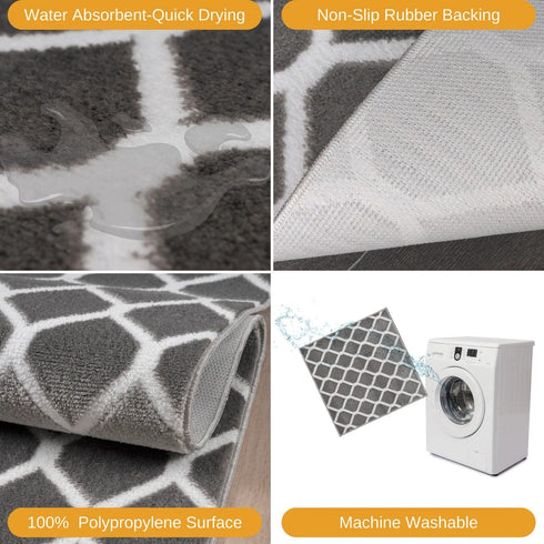 Gray & White Modern Indoor Front Door Rug Washable Indoor Doormat for Entrance with Non Slip Rubber Backing