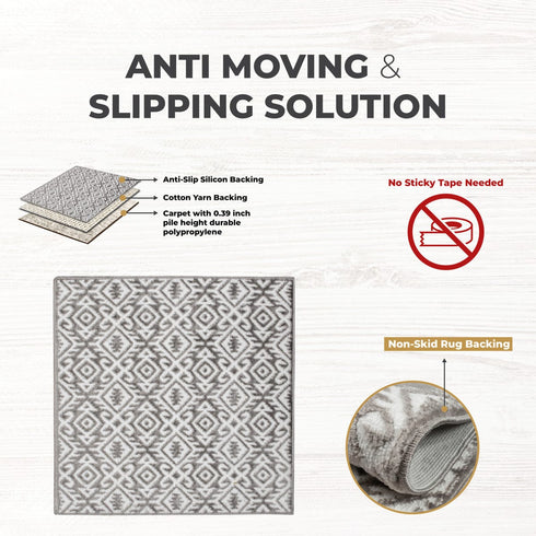 Aztec Gray & White Floral Indoor Front Door Rug Washable Indoor Doormat for Entrance with Non Slip Rubber Backing