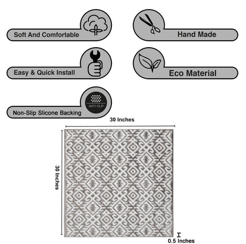 Aztec Gray & White Floral Indoor Front Door Rug Washable Indoor Doormat for Entrance with Non Slip Rubber Backing