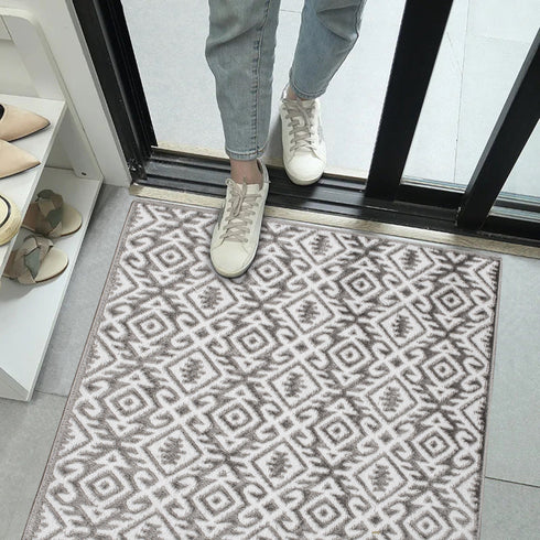 Aztec Gray & White Floral Indoor Front Door Rug Washable Indoor Doormat for Entrance with Non Slip Rubber Backing