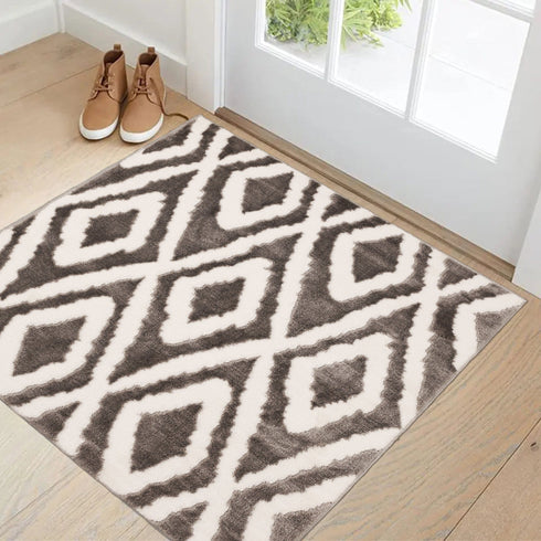 Meadow Gray & White Geometric Indoor Front Door Rug Washable Indoor Doormat for Entrance with Non Slip Rubber Backing