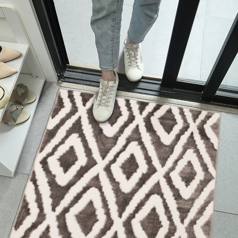 Meadow Gray & White Geometric Indoor Front Door Rug Washable Indoor Doormat for Entrance with Non Slip Rubber Backing