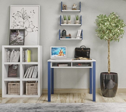 Sofia Home Goods, Computer Desk 35 inch with 2 Drawers, Home Office Writing Study Desk, Natural Wood Desk, Blue and White, Modern Simple Style Laptop Table