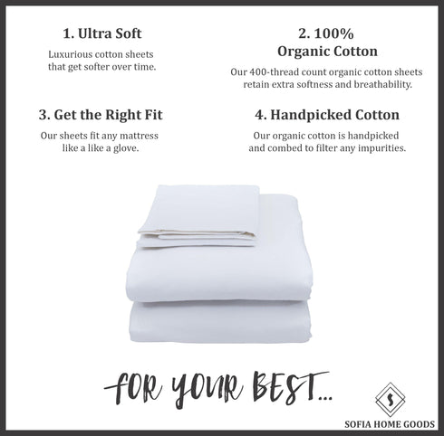 Signature 100% Cotton Sheets - 4 Piece - Sheet & Pillowcase Sets - White Sheets - Queen Bed Set - Hotel Luxury - Organic Cotton Sheets - Cooling Sheets - Extra Soft - Deep Pocket Queen Sheets