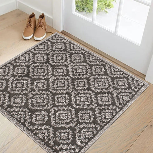 Anatstacia Dark Gray Entryway Indoor Front Door Authentic Turkish Premium Quality Rugs Washable Boho Entrance Mat with Non Slip TPE Backing