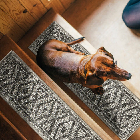 Machine Washable Dark Gray Diamond Stair Treads with Rubber Backing