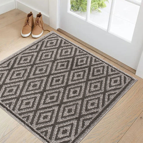 Dark Gray Entryway Indoor Front Door Rugs Washable Diamond Indoor Doormat with Non Slip Rubber Backing