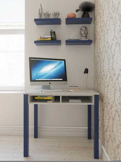 Sofia Home Goods, Computer Desk 35 inch with 2 Drawers, Home Office Writing Study Desk, Natural Wood Desk, Blue and White, Modern Simple Style Laptop Table