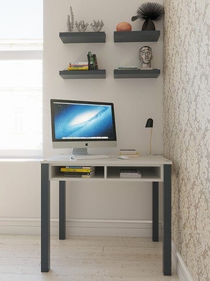 Sofia Home Goods, Computer Desk 35 inch with 2 Drawers, Home Office Writing Study Desk, Natural Wood Desk, Gray and White, Modern Simple Style Laptop Table