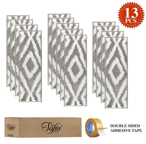 Meadow - Low Pile Geometric Grey Stair Treads (Set of 13)