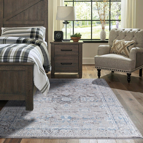 4' x 6' Light Grey & Blue Farmhouse Area Rug