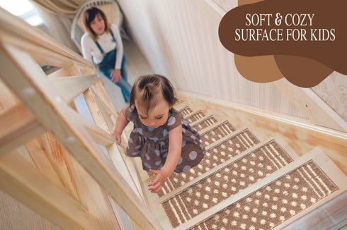 Light Polkadot - Deep Pile Shag Stair Rugs