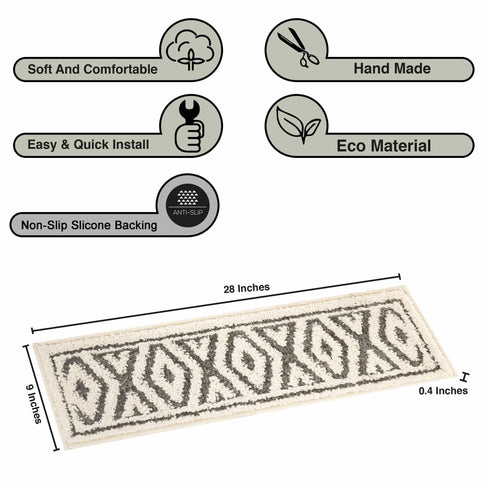 Snow Aura Gray/White - Premium Turkish Shag Carpet Indoor Stair Treads Washable withTPR Backing Machine Washable-Multi setsg