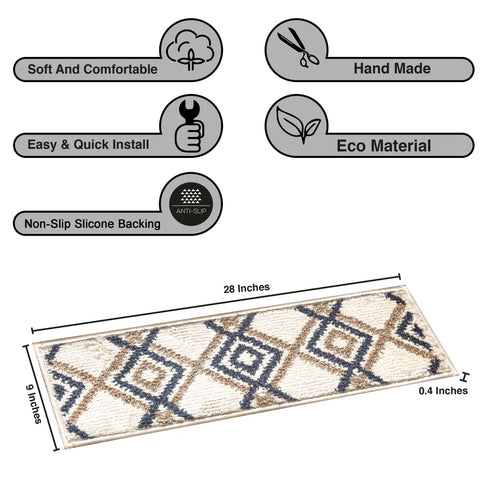 White/Brown Shag Stair Tread Rugs Machine Washable with Rubber Backing