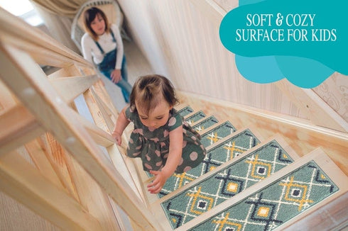 Teal Aura - Deep Pile Carpet Stair Treads