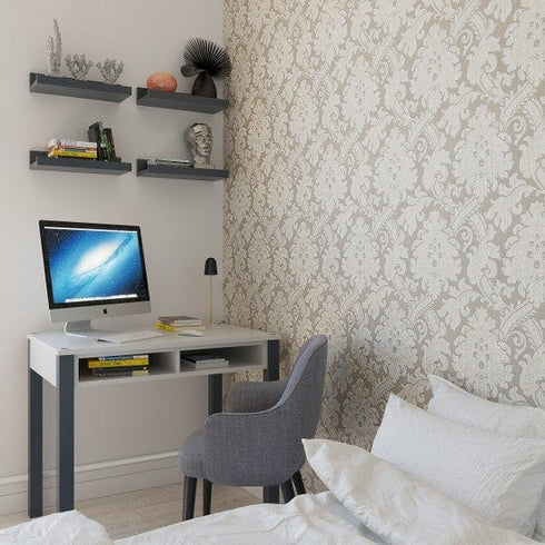 Sofia Home Goods, Computer Desk 35 inch with 2 Drawers, Home Office Writing Study Desk, Natural Wood Desk, Gray and White, Modern Simple Style Laptop Table