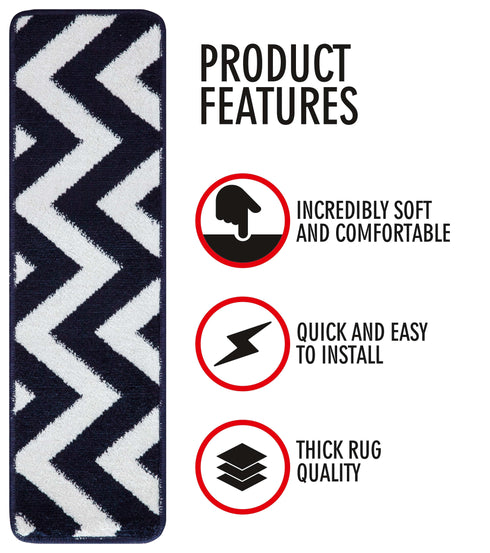 Navy Blue & White Wavy Carpet Stair Treads (Set of 13)