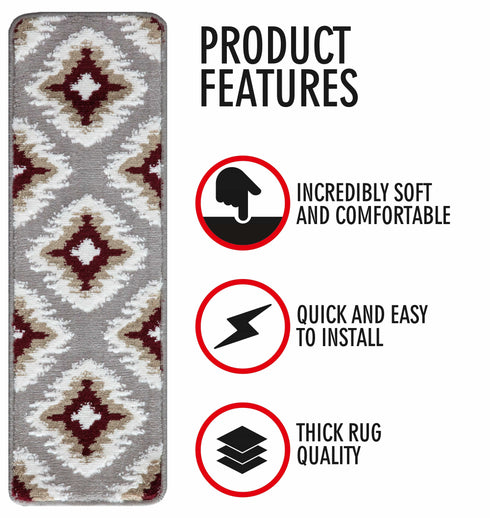 Grey & Red Carpet Stair Runners (Set of 13)