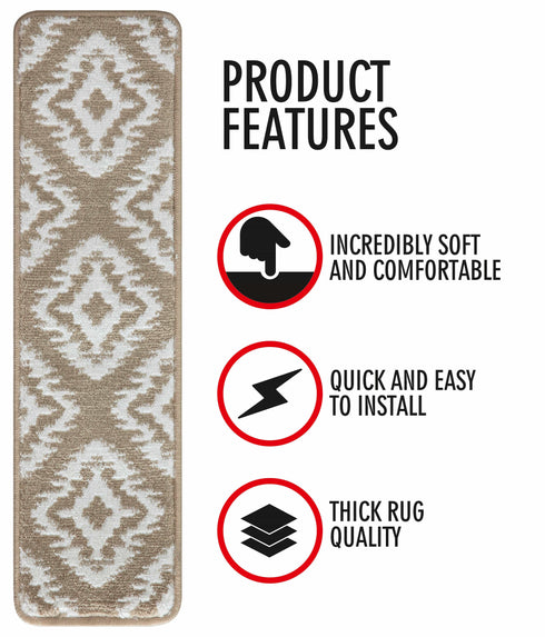 Light Brown & White Indoor Carpet Stair Treads (Pack of 13)