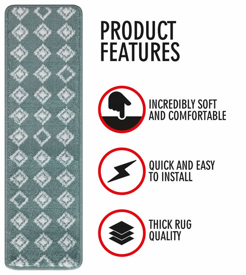 Teal Geometric Carpet Stair Treads (Set of 13)