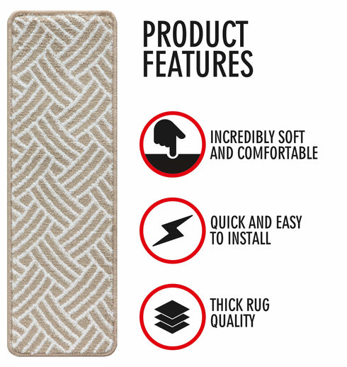 Light Brown Geometric Carpet Stair Treads (Set of 13)