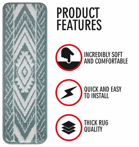 Teal Floral Indoor Carpet Stair Treads (Pack of 13)