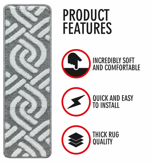 Wavy Gray Carpet Stair Covers (Pack of 13)