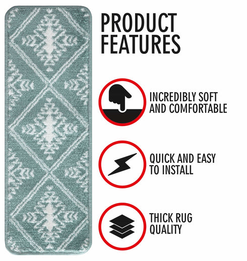 Teal Floral Carpet Stair Treads (Set of 13)