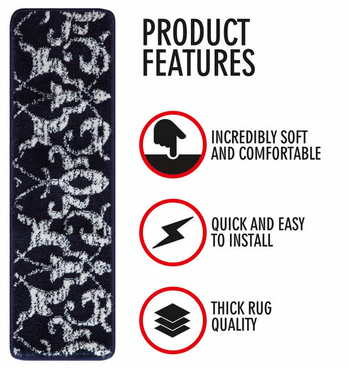 Navy Blue & White Stair Treads Carpet (Set of 13)
