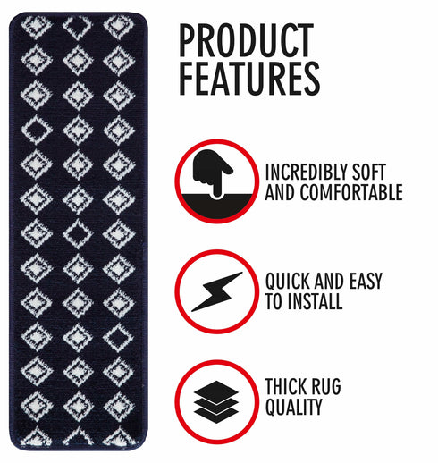 Dark Blue Indoor Carpet Stair Treads (Pack of 13)