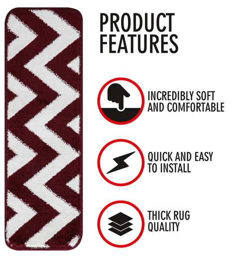 Red & White Wavy Indoor Carpet Stair Treads (Set of 13)