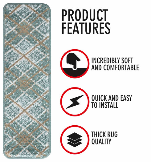 Faded Teal & Brown Carpet Stair Treads (Set of 13)
