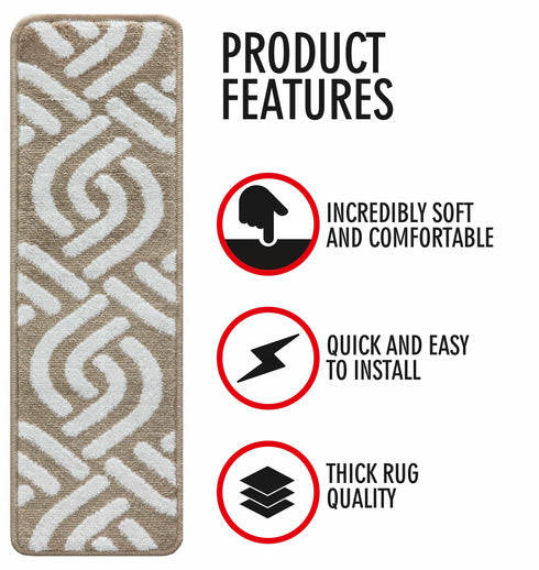 Wavy Beige Indoor Stair Rugs (Pack of 13)