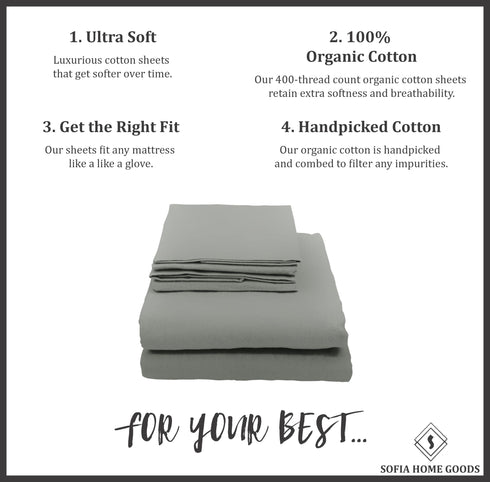 Signature 100% Cotton Sheets - 4 Piece - Sheet & Pillowcase Sets - Grey Sheets Queen Set - Hotel Luxury - Organic Cotton Sheets - Cooling Sheets - Extra Soft - Queen Bed Set - Deep Pocket Queen Sheets