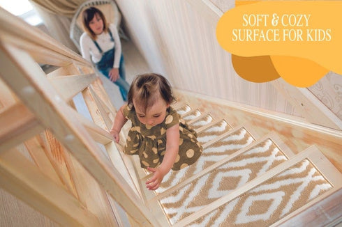 Meadow - Beige Turkish Premium Quality Stair Rugs Low Pile Carpet Treads for Wooden Stairs