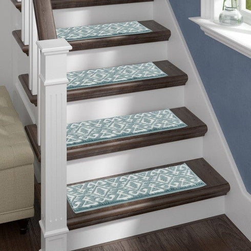 Aztec Blue Low Pile Indoor Stair Treads (Set of 13 Pack)