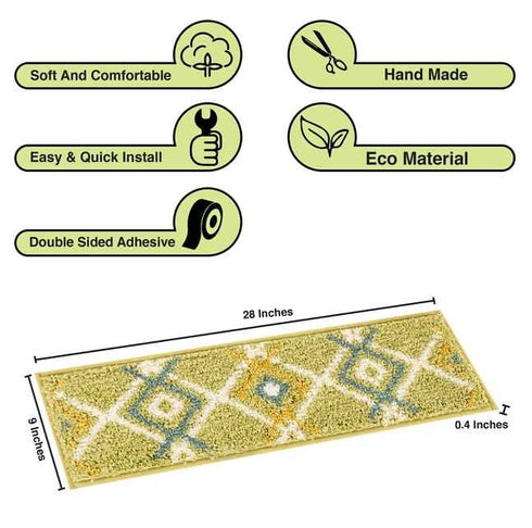 Green Aura - Deep Pile Shag Carpet Stair Treads with Double Sided Tape