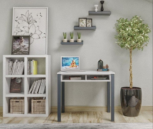 Sofia Home Goods, Computer Desk 35 inch with 2 Drawers, Home Office Writing Study Desk, Natural Wood Desk, Gray and White, Modern Simple Style Laptop Table